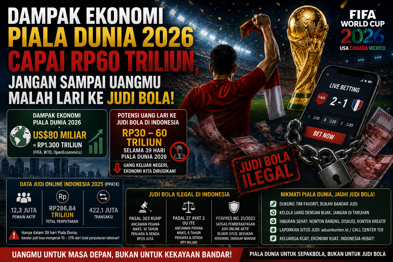 Dampak Ekonomi Piala Dunia 2026 Capai Rp60 Triliun, Jangan Sampai Uangmu Malah Lari ke Judi Bola